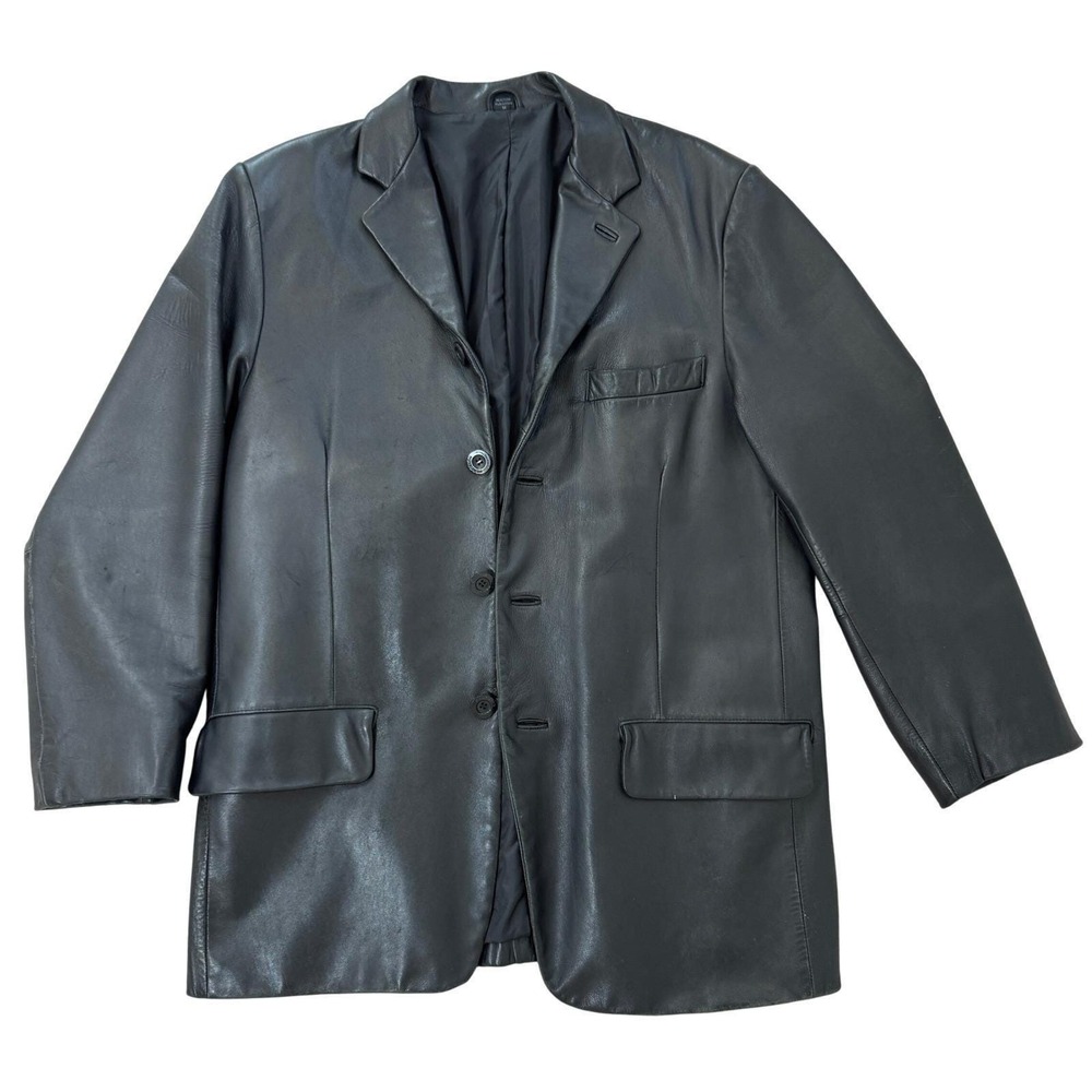 Vintage Kenneth Cole Reaction Mens Black Genuine Leather Blazer Jacket 3Button M